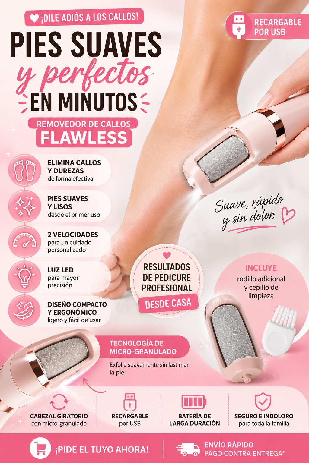 Removedor de Callos Flawless Eléctrico Recargable para Pies